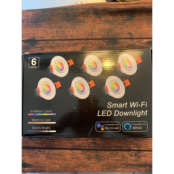Smart Wi-Fi LED Downlight 6 Pack Compatible W/ Google & Alexa 16 Million Colors - Picture 1 of 4